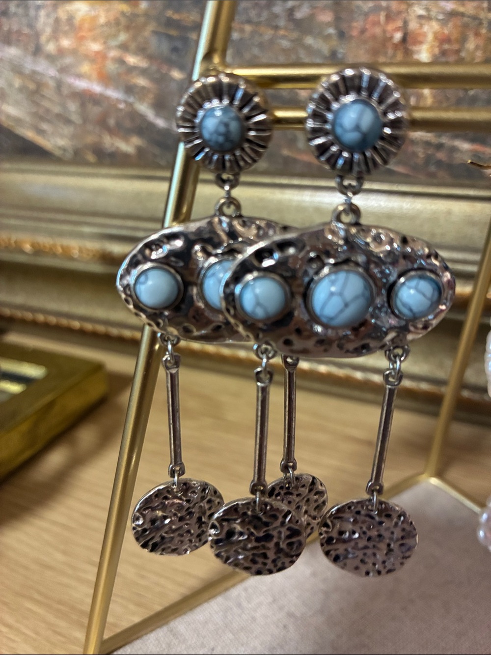 Blue Stone Drop Dangle Earrings - Elegant Women's Jewelry